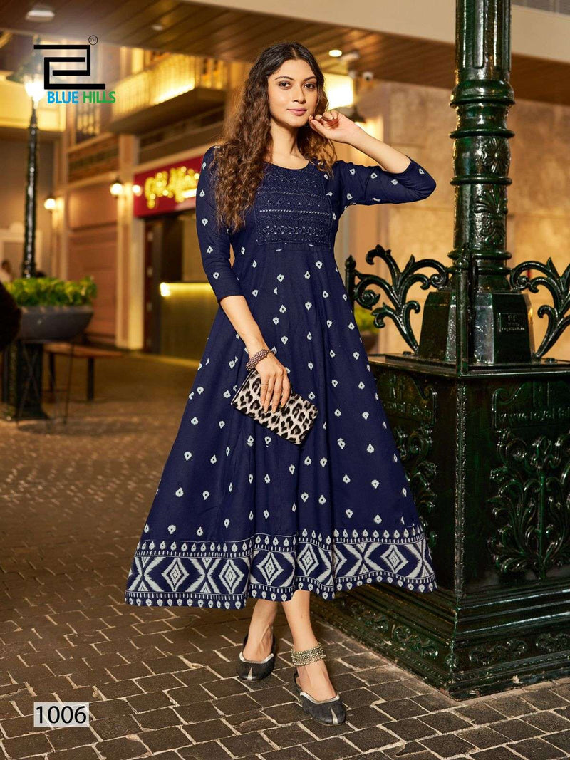 Blue Hills Zudio Rayon Anarkali Style Daily Wear Kurti Set