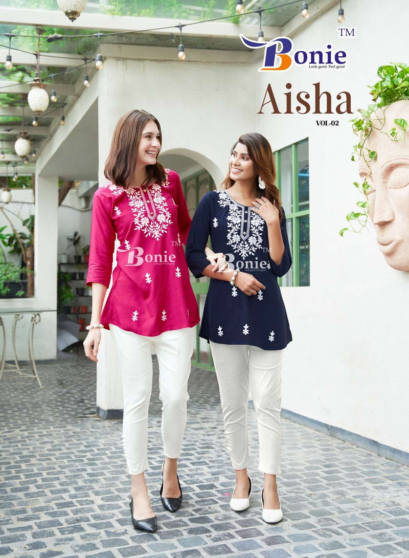 Bonie Aisha Vol 2 Rayon Embroidery Work Daily Wear Short Kurti