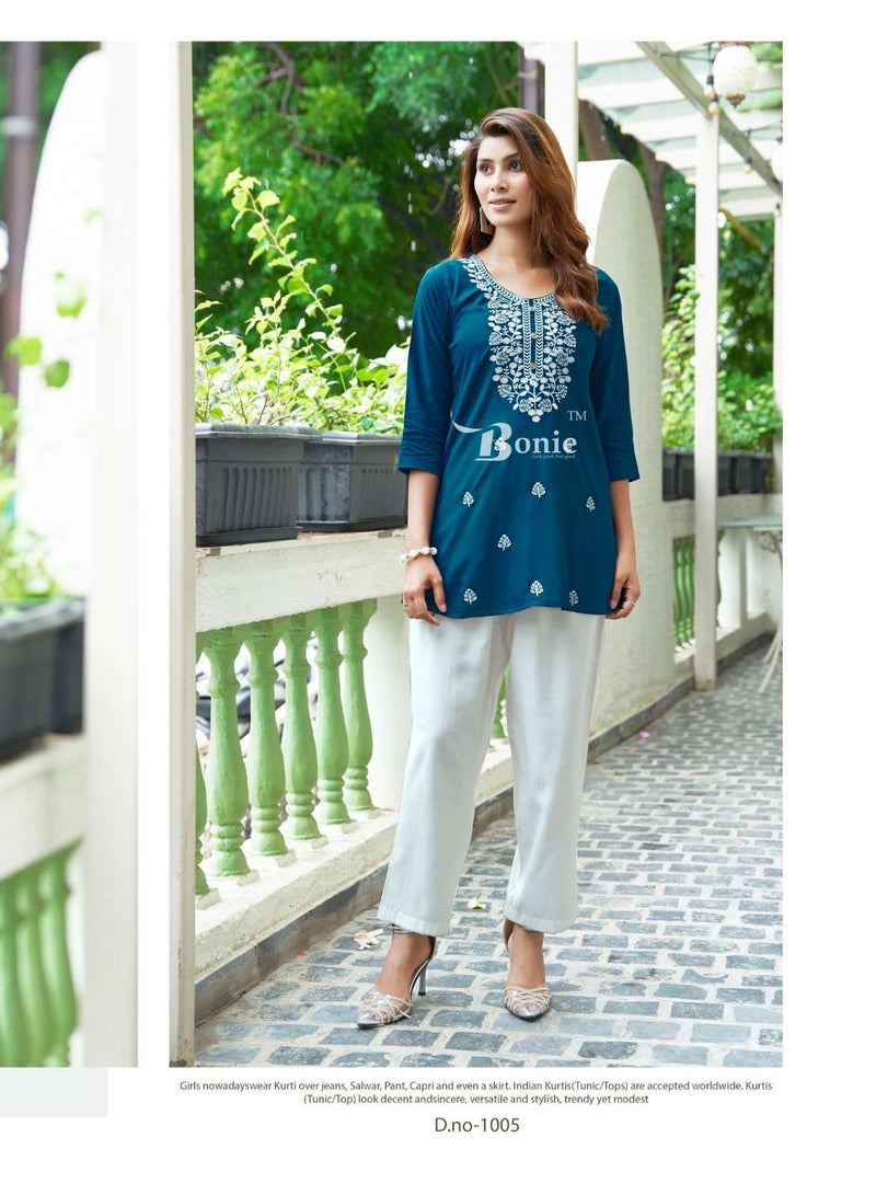 Bonie Aisha Vol 2 Rayon Embroidery Work Daily Wear Short Kurti