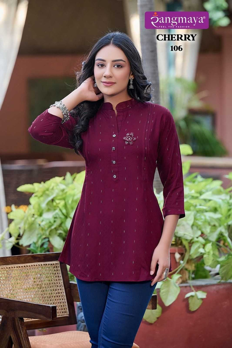 Rangmaya Fashion Cherry Rayon Tunic Short Top For Daily Wear