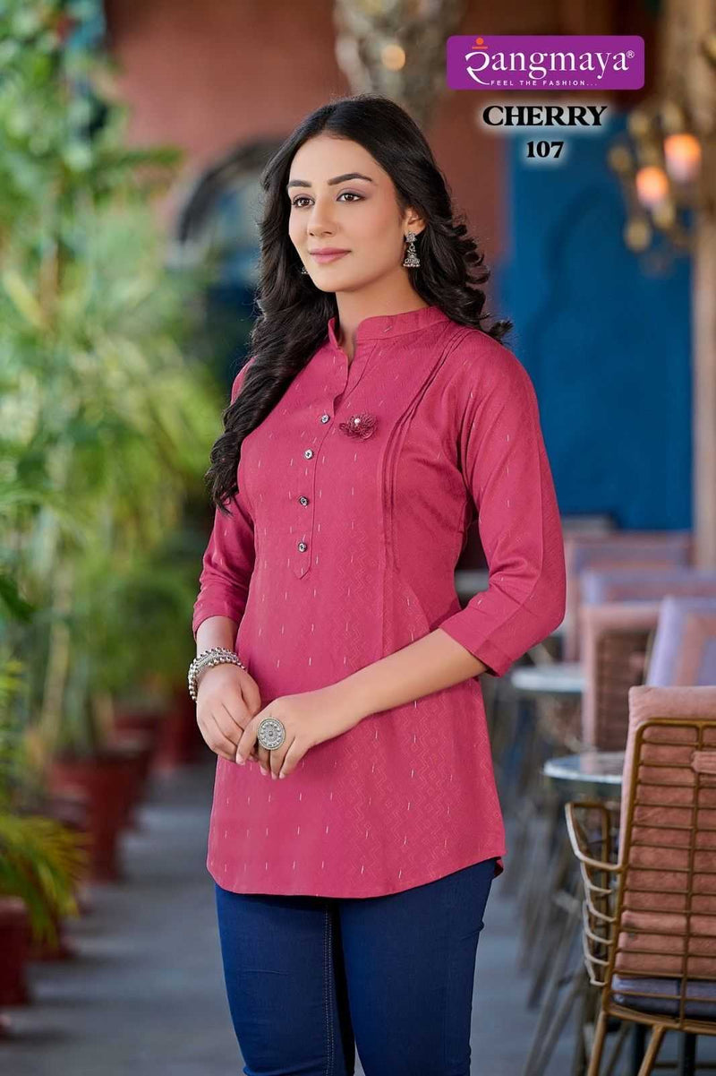 Rangmaya Fashion Cherry Rayon Tunic Short Top For Daily Wear