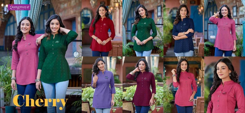 Rangmaya Fashion Cherry Rayon Tunic Short Top For Daily Wear