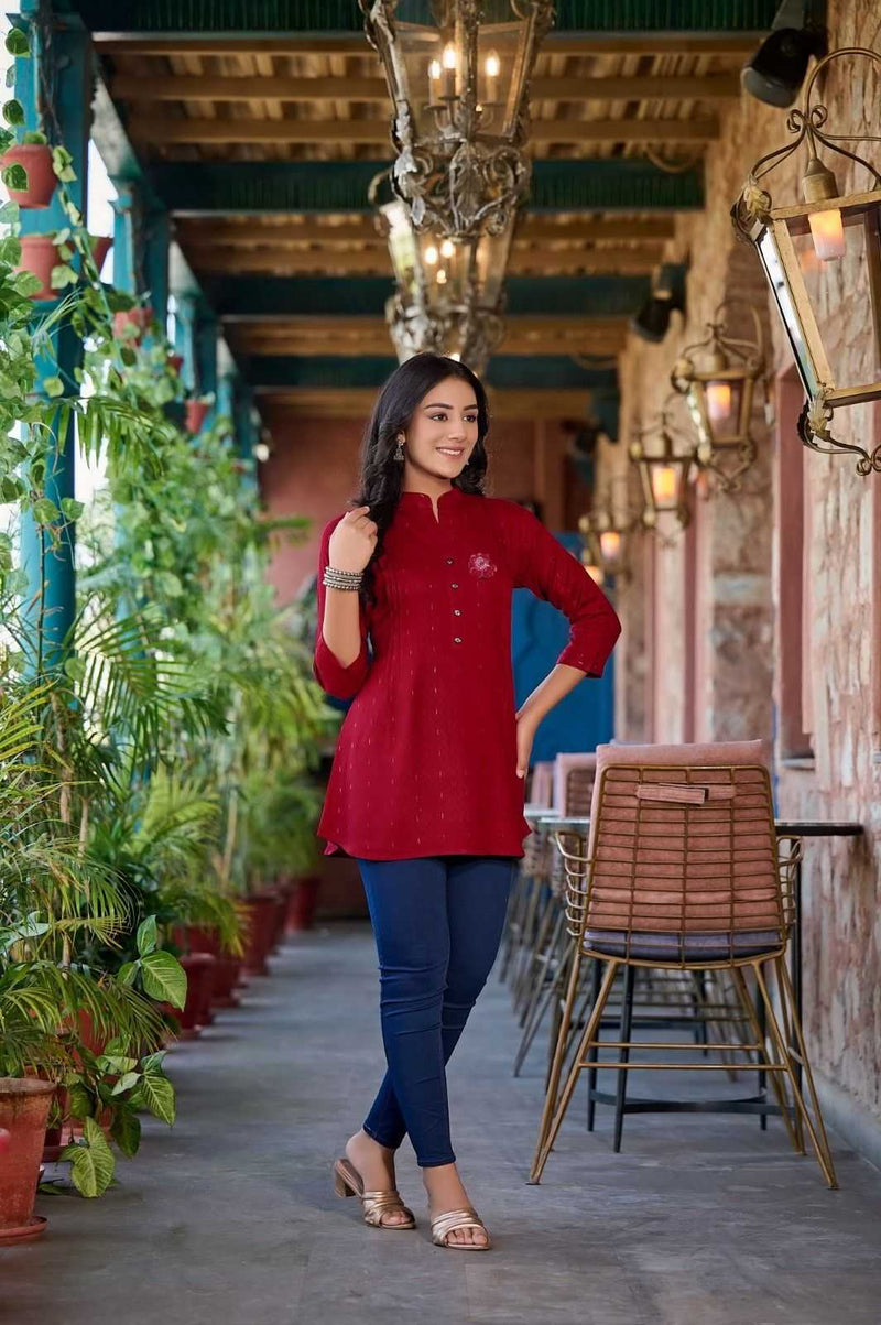 Rangmaya Fashion Cherry Rayon Tunic Short Top For Daily Wear