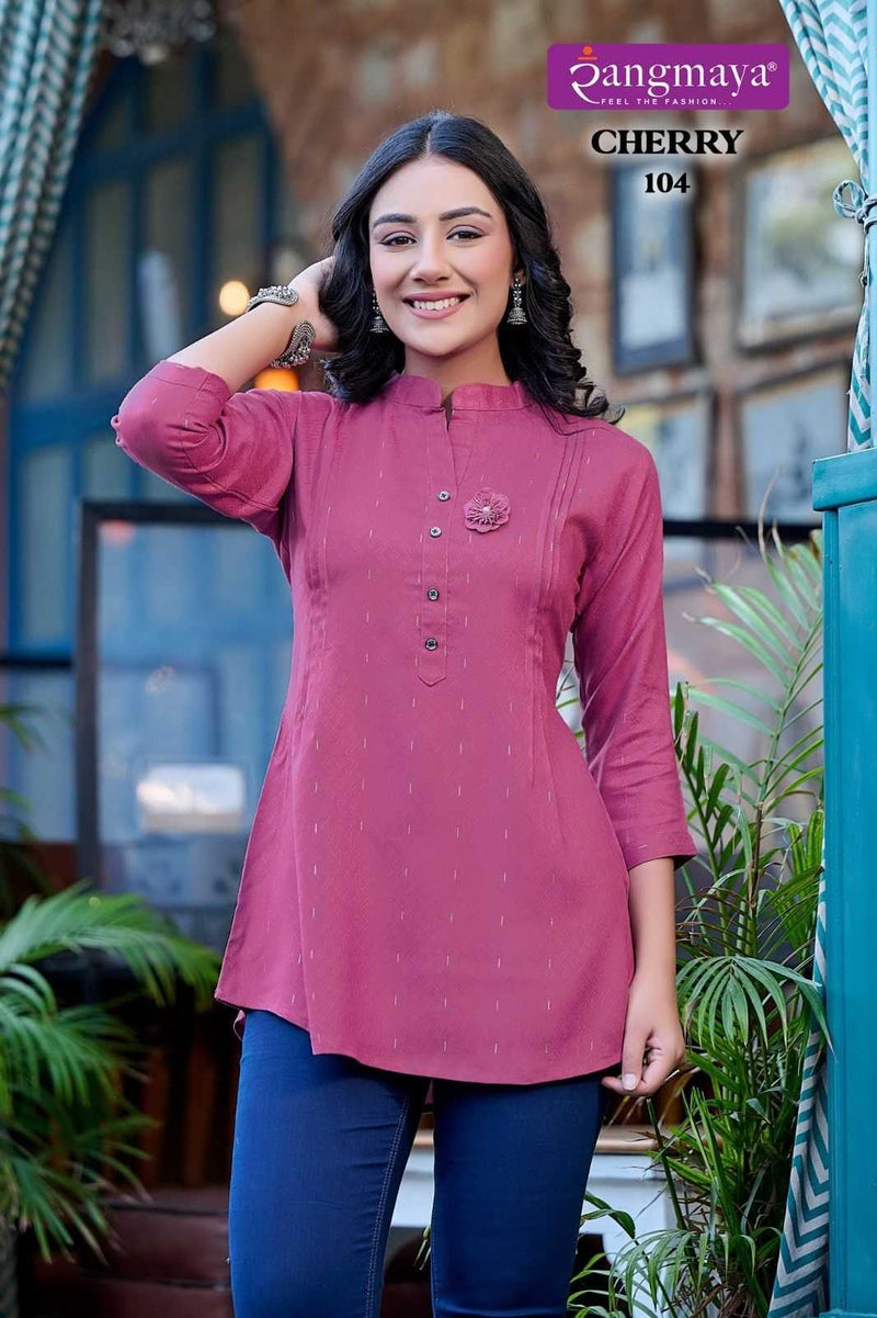 Rangmaya Fashion Cherry Rayon Tunic Short Top For Daily Wear