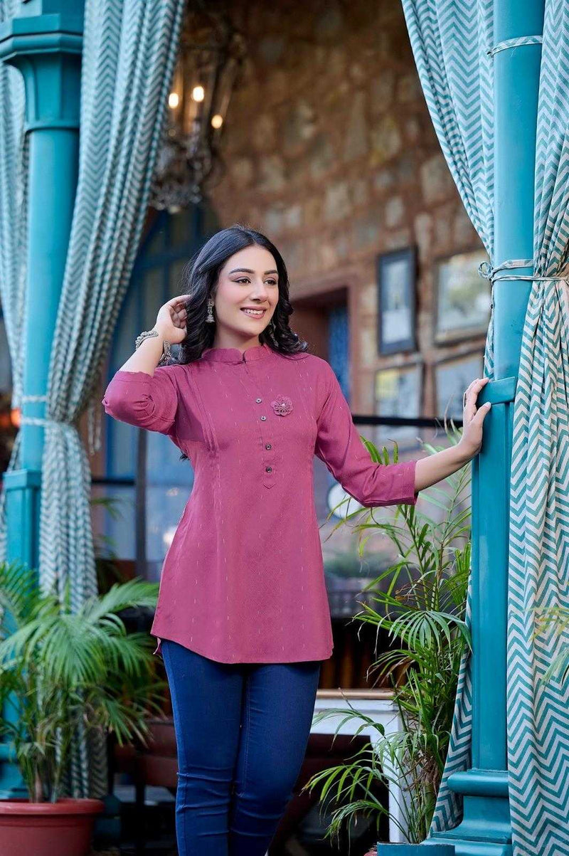 Rangmaya Fashion Cherry Rayon Tunic Short Top For Daily Wear