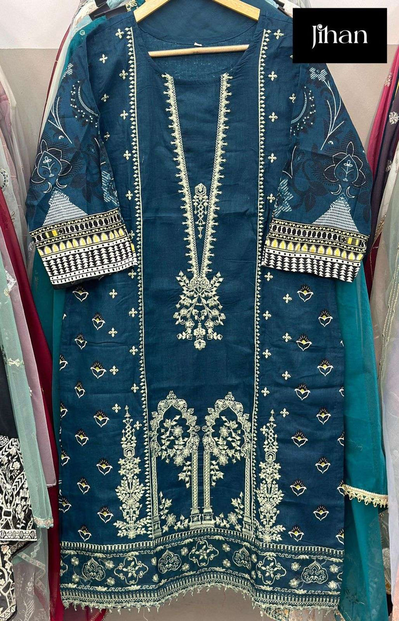 Jihan Chevron Luxury By Jihan Design No Rm3375 Pure Lawn Cotton Heavy Self Embroidery Pret Kurti Set