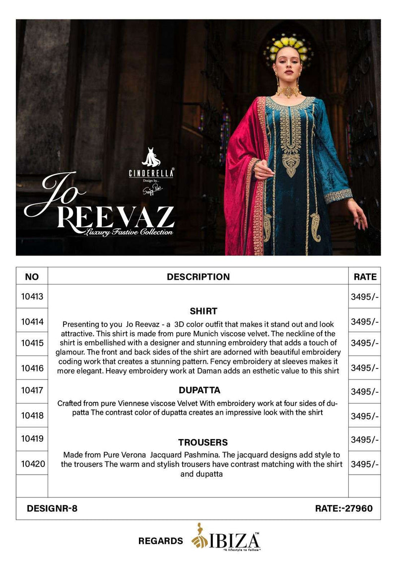 Cinderella Jo Reevaz Viscose Velvet Embroidery Heavy Pakistani Salwar Kameez