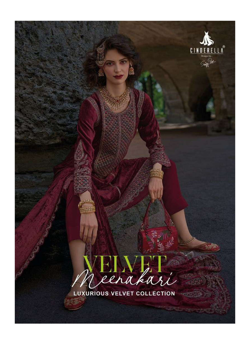 Cinderella Velvet Meenakari Viscose Velvet Fancy Embroidery Work Party Wear Salwar Kameez