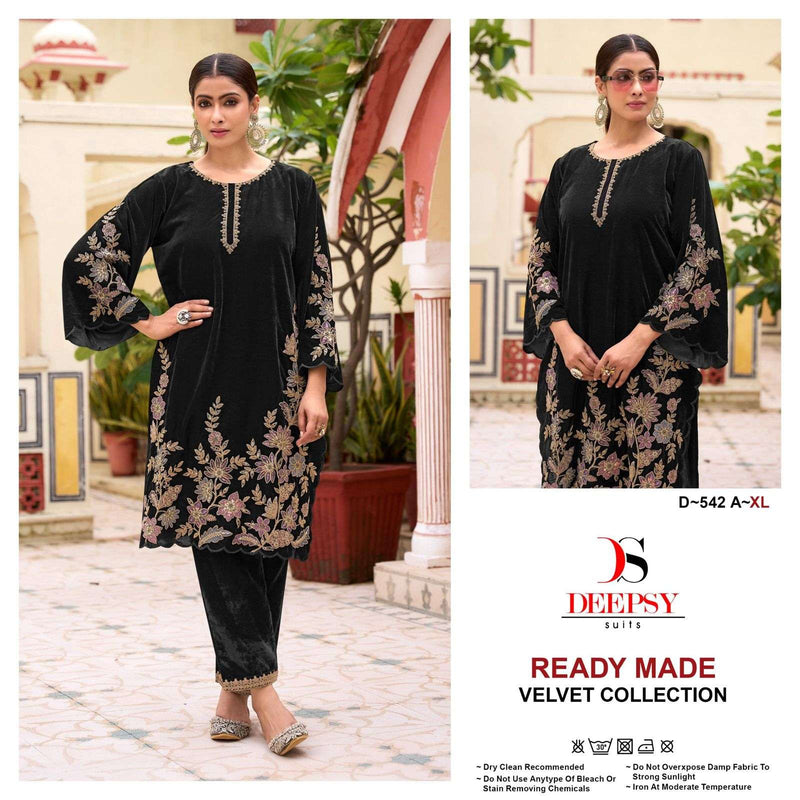 Deepsy Suits D 542 Velvet Embroidery Fancy Kurti Pant Set