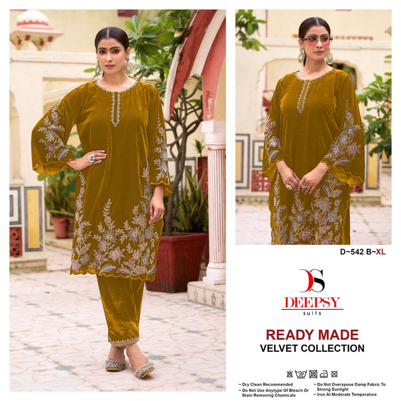 Deepsy Suits D 542 Velvet Embroidery Fancy Kurti Pant Set