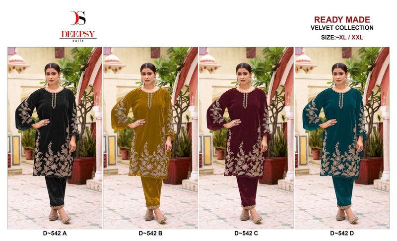 Deepsy Suits D 542 Velvet Embroidery Fancy Kurti Pant Set