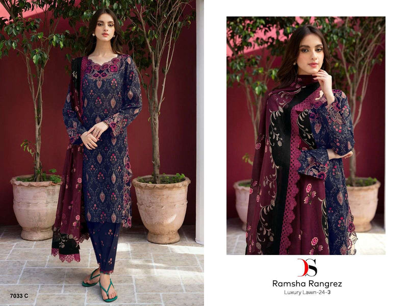 Deepsy Suits Ramsha Rungrez Luxury Lawn 24 Vol 3 D No 7033 Cotton Heavy Embroidery Salwar Suit