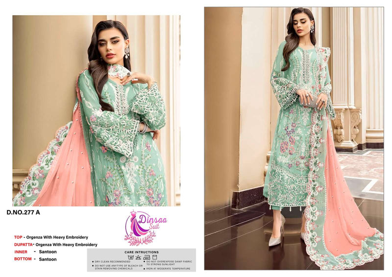 Dinsaa Suit Design No 277 Abcd Organza Heavy Self Embroidery Suit