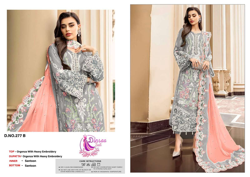 Dinsaa Suit Design No 277 Abcd Organza Heavy Self Embroidery Suit