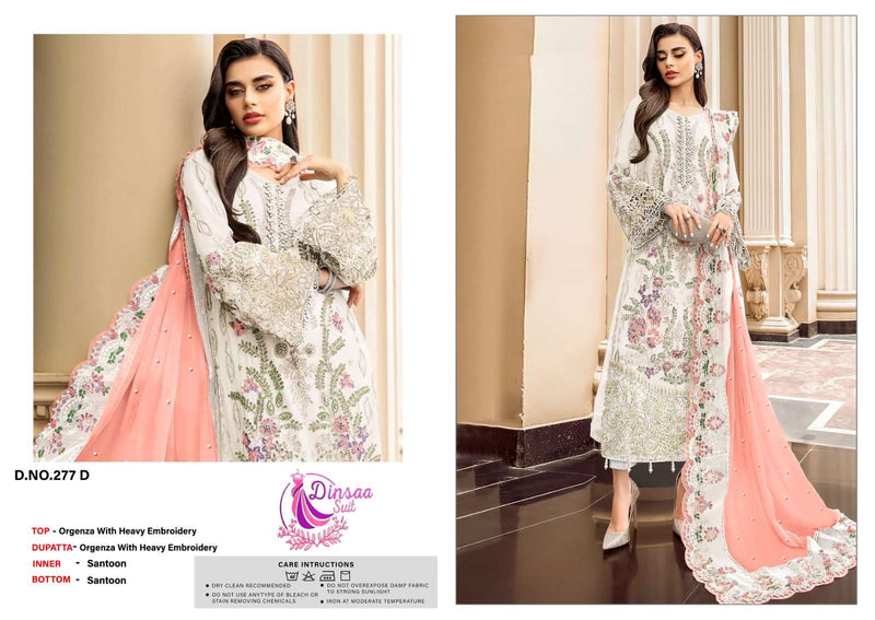 Dinsaa Suit Design No 277 Abcd Organza Heavy Self Embroidery Suit