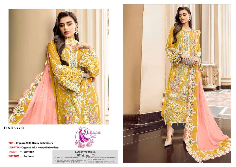 Dinsaa Suit Design No 277 Abcd Organza Heavy Self Embroidery Suit