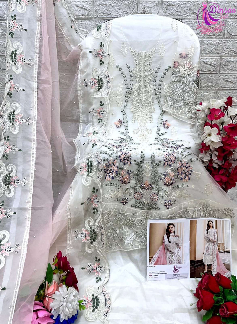 Dinsaa Suit Design No 277 Abcd Organza Heavy Self Embroidery Suit