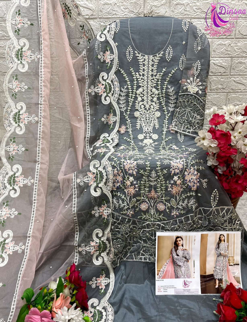 Dinsaa Suit Design No 277 Abcd Organza Heavy Self Embroidery Suit