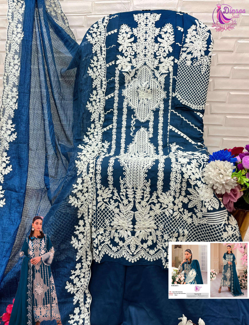 Dinsaa Suit Design No 303 Abcd Heavy Rayon Self Embroidery Suit