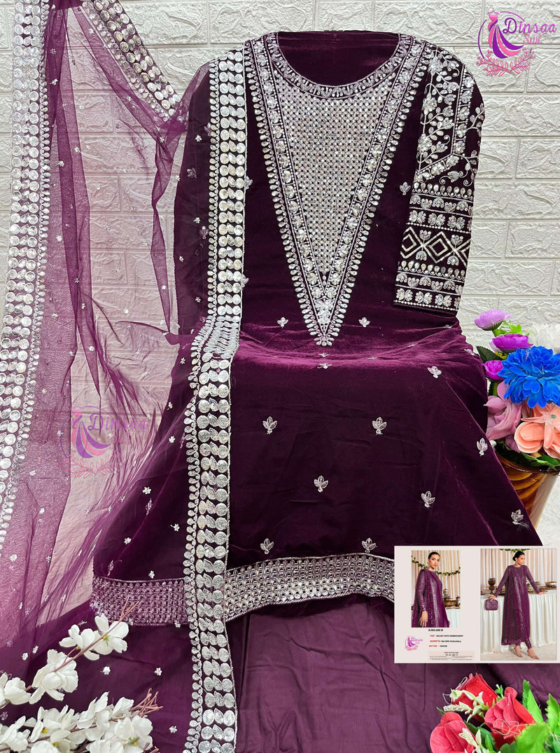 Dinsaa Suit Velvet Collection Design No 295 Abcde Embroidery Suit