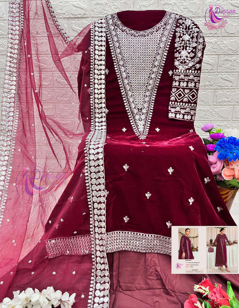 Dinsaa Suit Velvet Collection Design No 295 Abcde Embroidery Suit