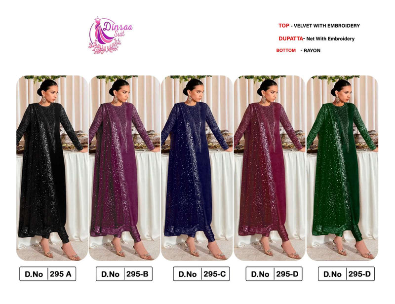 Dinsaa Suit Velvet Collection Design No 295 Abcde Embroidery Suit