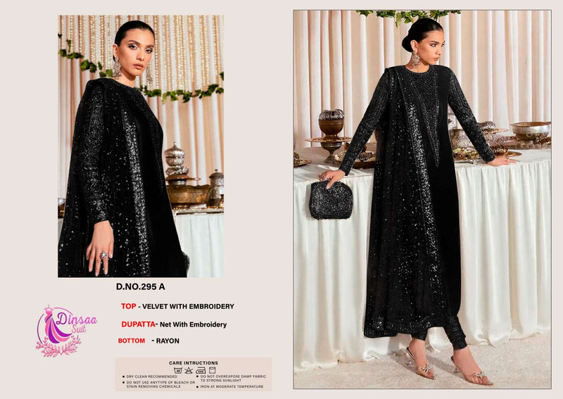 Dinsaa Suit Velvet Collection Design No 295 Abcde Embroidery Suit