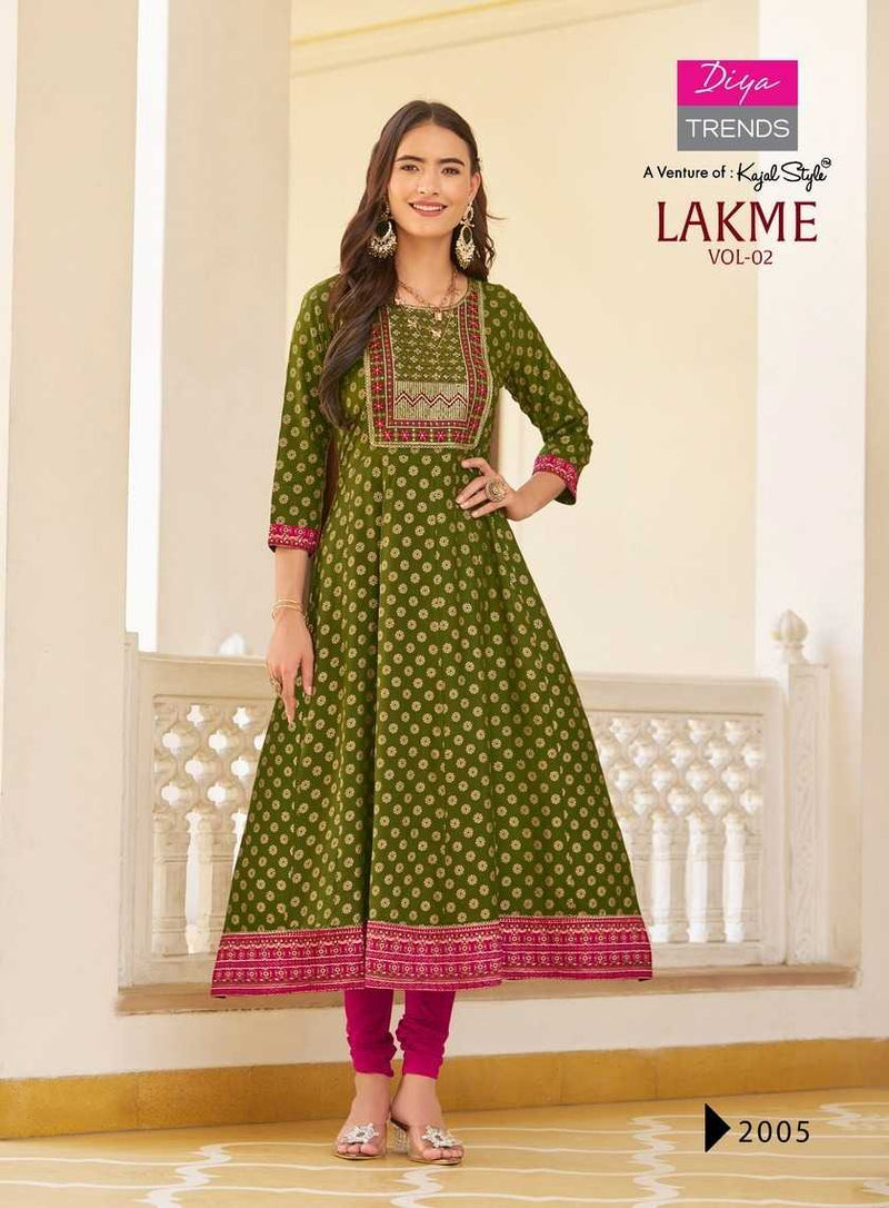 Diya Trends Lakme Vol 2 Rayon Emboidery Work Casual Wear Designer Kurti Gowns