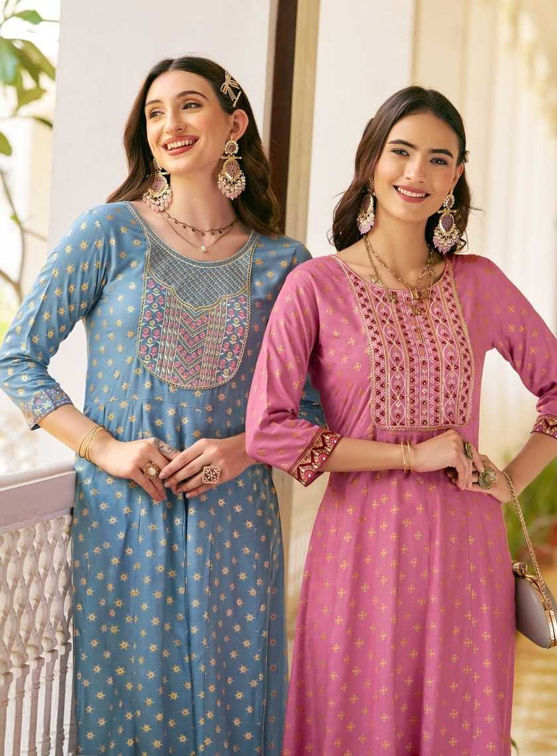 Diya Trends Lakme Vol 2 Rayon Emboidery Work Casual Wear Designer Kurti Gowns