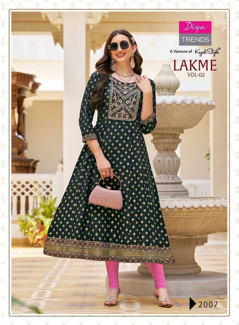 Diya Trends Lakme Vol 2 Rayon Emboidery Work Casual Wear Designer Kurti Gowns