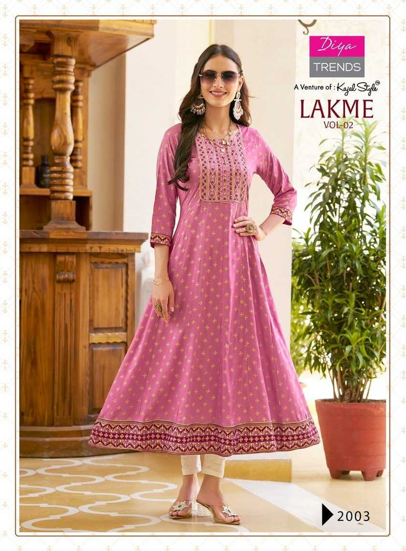 Diya Trends Lakme Vol 2 Rayon Emboidery Work Casual Wear Designer Kurti Gowns