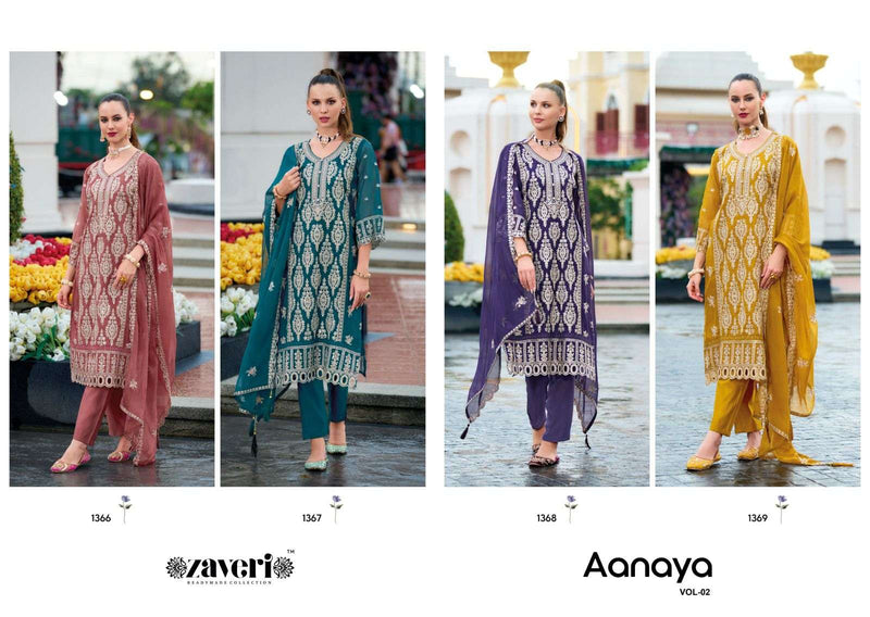 Eba Lifestyle Aanaya Vol 2 Organza Emboidery Work Designer Kurti Pant Dupatta Set