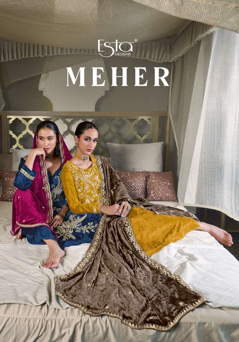 Esta Designs Meher Velvet Fancy Cord Embroidery Work Partyt Wear Suit