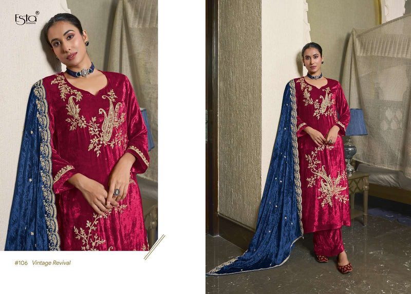 Esta Designs Meher Velvet Fancy Cord Embroidery Work Partyt Wear Suit