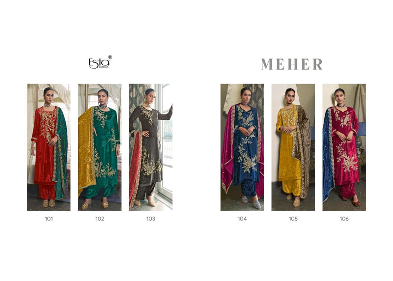 Esta Designs Meher Velvet Fancy Cord Embroidery Work Partyt Wear Suit