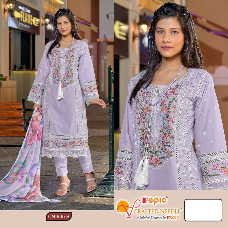 Fepic Crafted Needle Cn 935 Cambric Cotton Heavy Embroidered Party Wear Suit