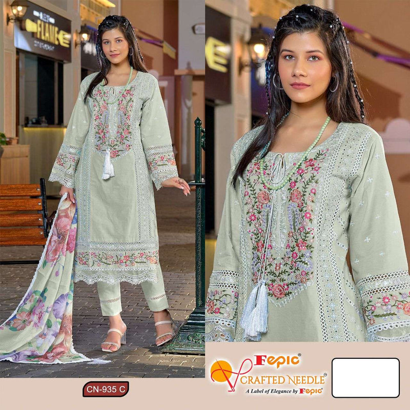 Fepic Crafted Needle Cn 935 Cambric Cotton Heavy Embroidered Party Wear Suit