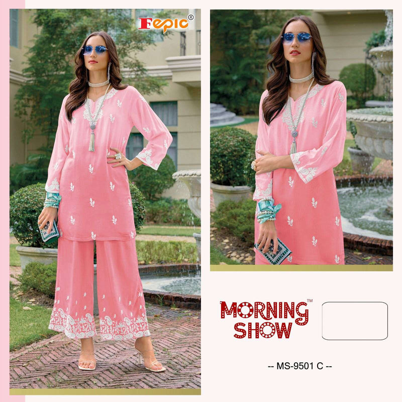 Fepic Morning Show Ms 9501 Muslin Designer Kurti Plazo Set