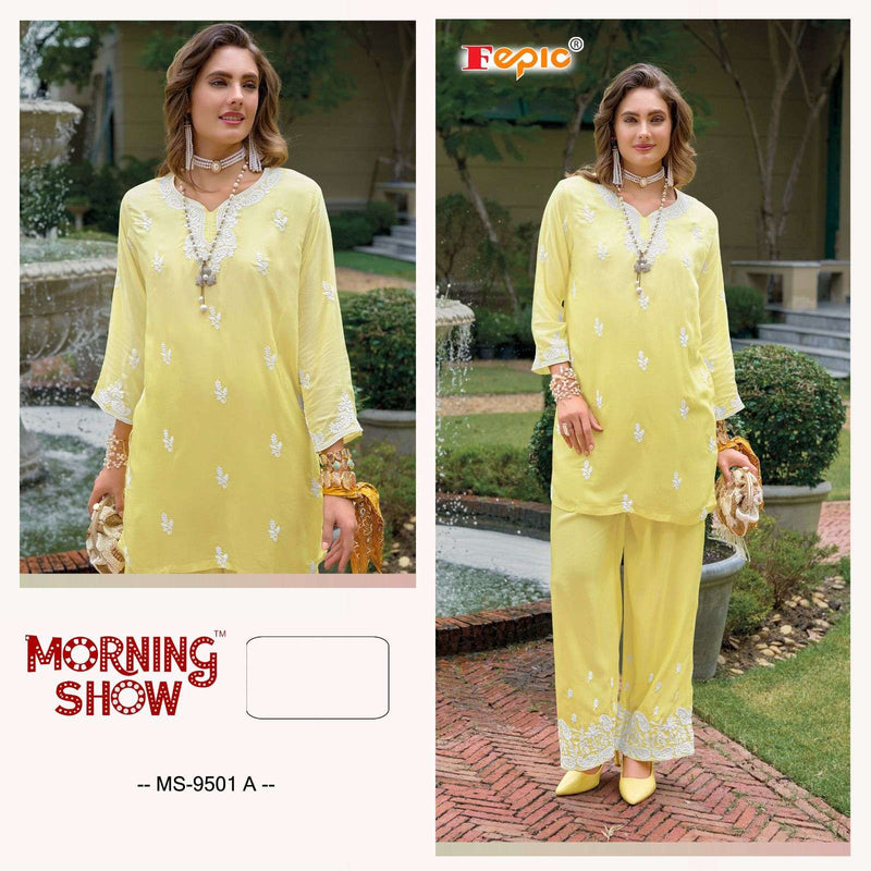 Fepic Morning Show Ms 9501 Muslin Designer Kurti Plazo Set