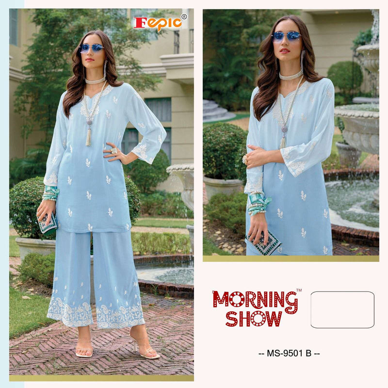 Fepic Morning Show Ms 9501 Muslin Designer Kurti Plazo Set