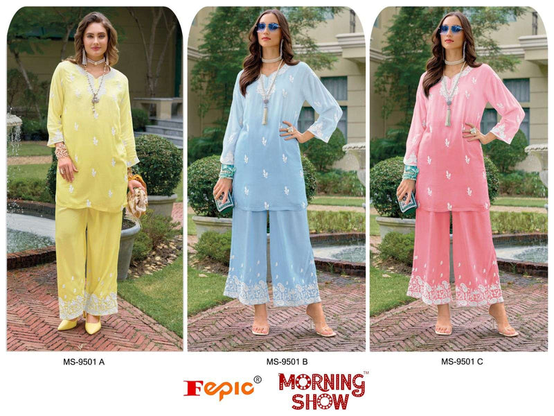 Fepic Morning Show Ms 9501 Muslin Designer Kurti Plazo Set