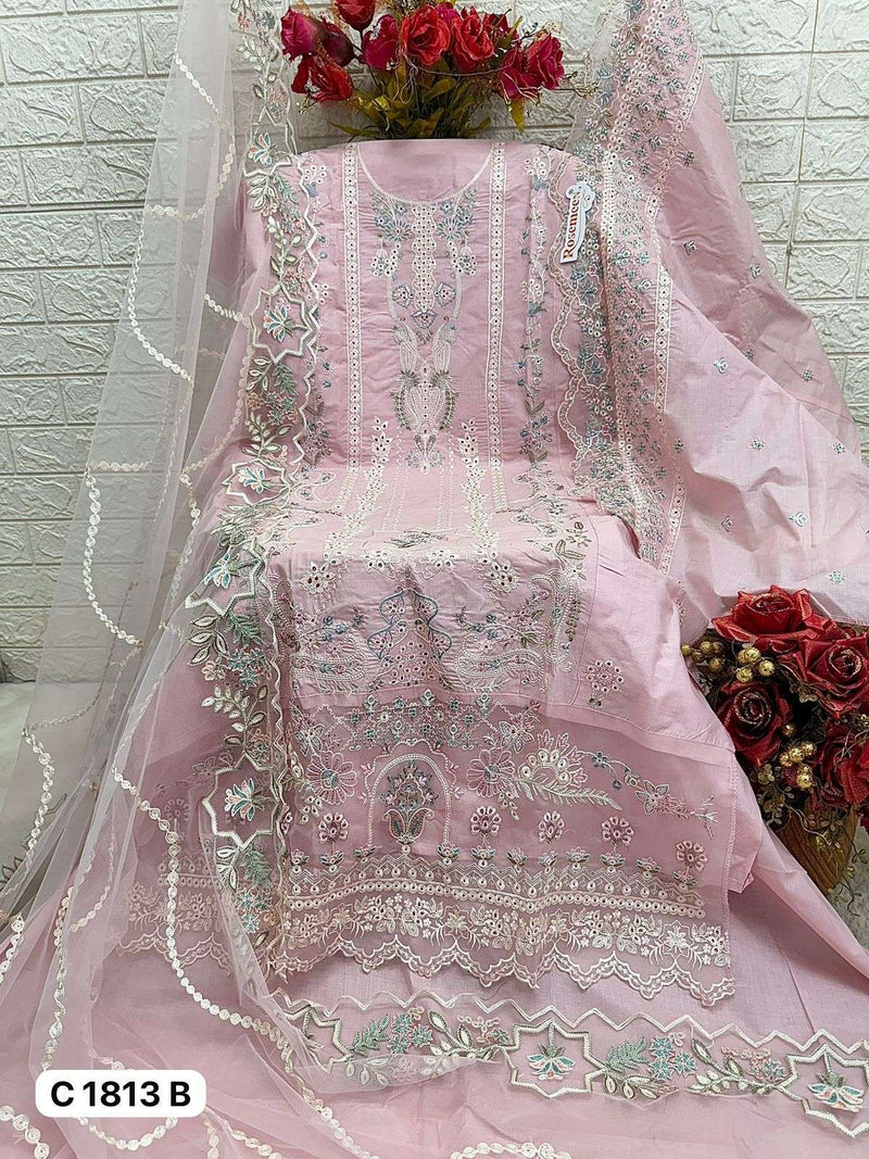 Fepic Rosemeen C 1813 Pure Cotton Embroidered Semi Stitched Designer Salwar Suit