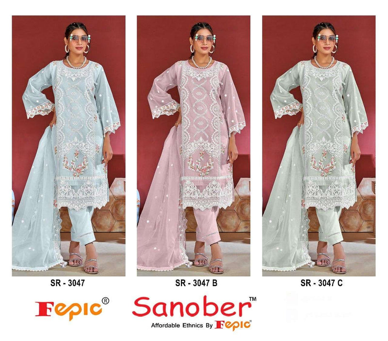 Fepic Sanober Sr 3047  Organza Embroidered Designer Pret Kurti Collection