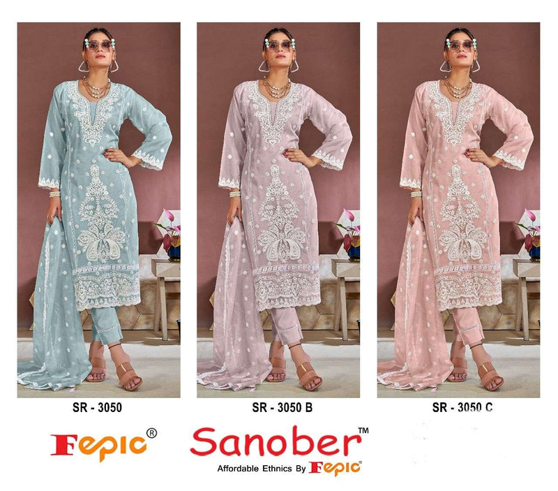 Fepic Sanober Sr 3050 Organza Embroidered Designer Pret Kurti Collection