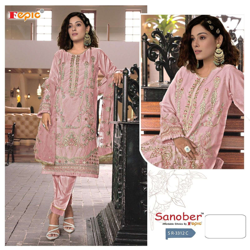 Fepic Sanober Sr 3312 Organza  Embroidered With Khatli Works Designer Pakistani Suit