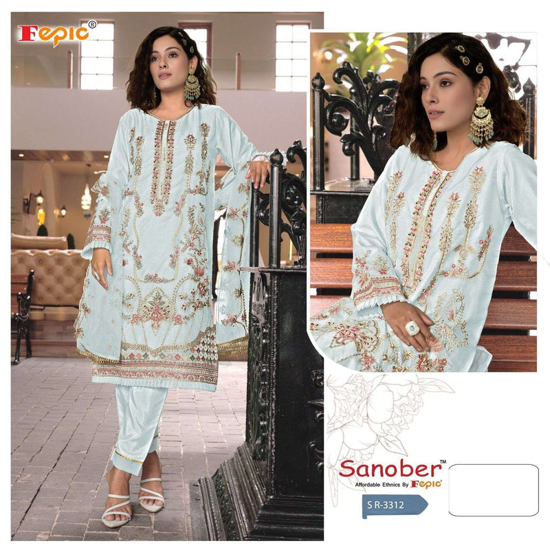 Fepic Sanober Sr 3312 Organza  Embroidered With Khatli Works Designer Pakistani Suit