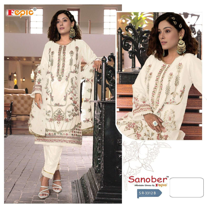 Fepic Sanober Sr 3312 Organza  Embroidered With Khatli Works Designer Pakistani Suit