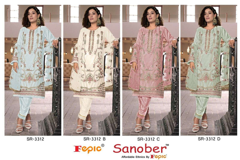 Fepic Sanober Sr 3312 Organza  Embroidered With Khatli Works Designer Pakistani Suit