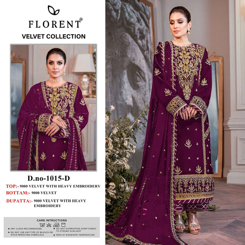 Florent D No 1015 Velvet Heavy Embroidery Designer Salwar Suit