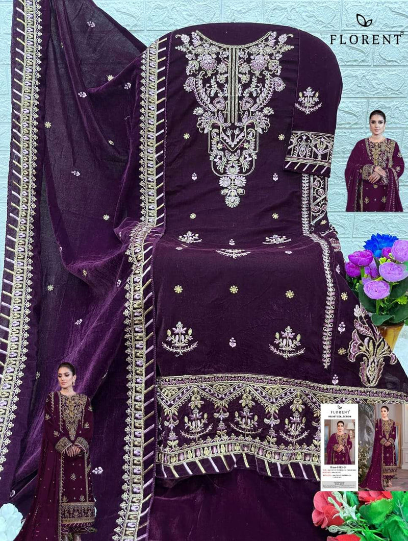 Florent D No 1015 Velvet Heavy Embroidery Designer Salwar Suit